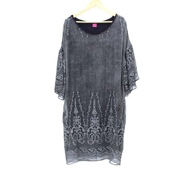 Save The Queen Gray Silk Lace Shift Dress w/Lining - Picture 9 of 13